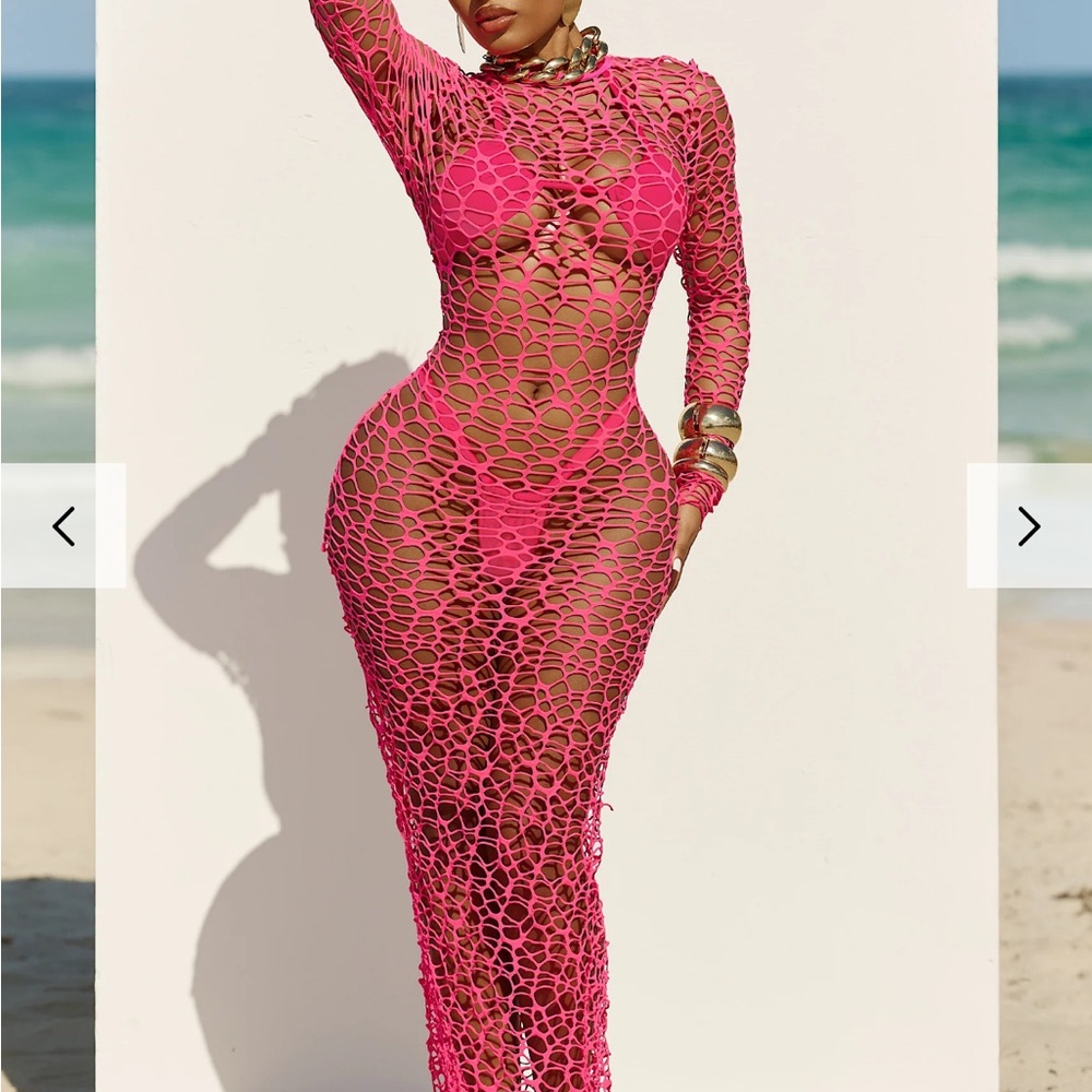 Elegant Pink Crochet Swim Coverup